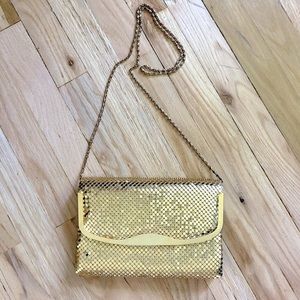 VTG 80s 90s Gold Metallic Metal Mesh Envelope Clutch Purse